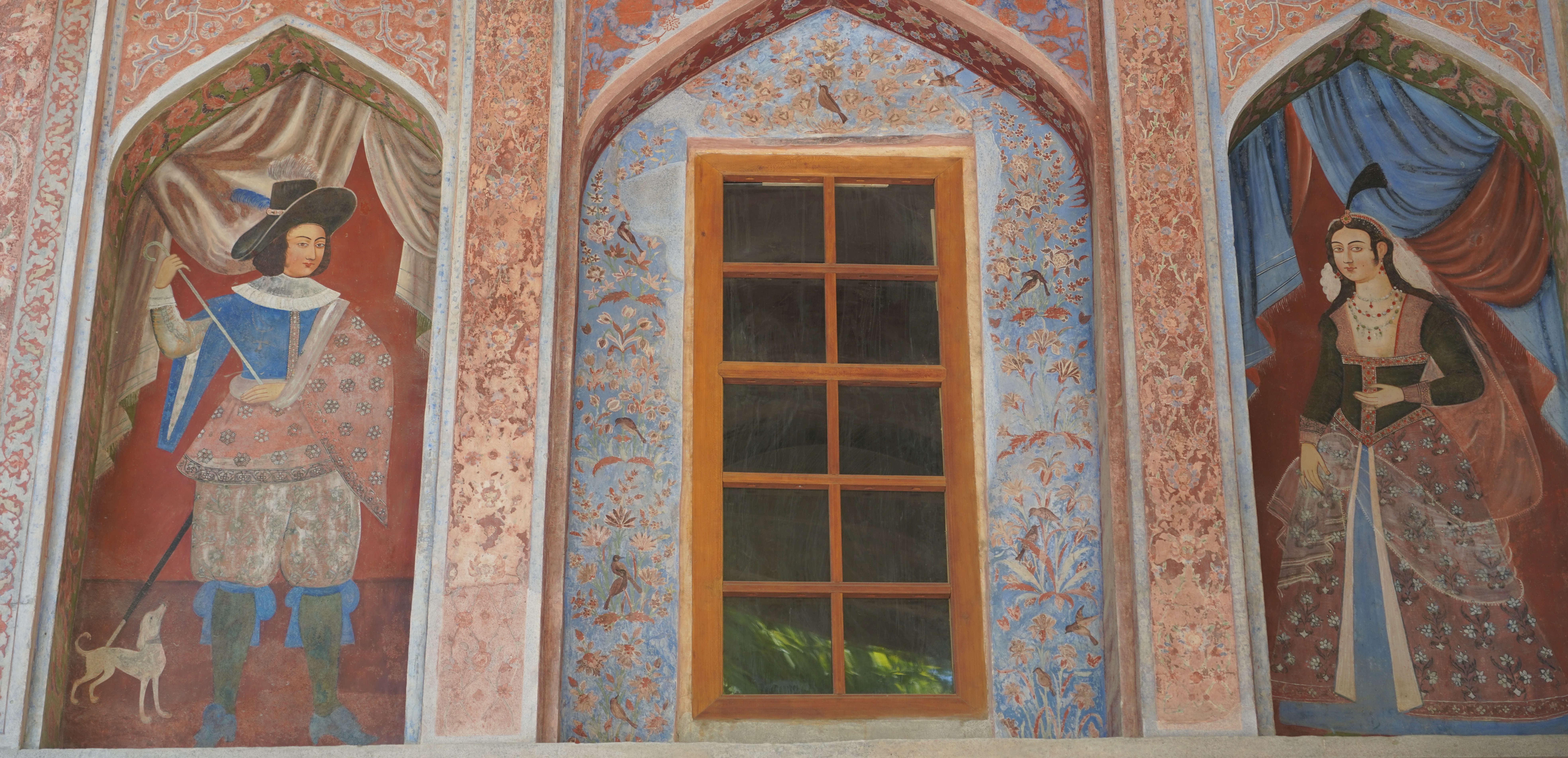 Europeans in a Persian blue and white pottery