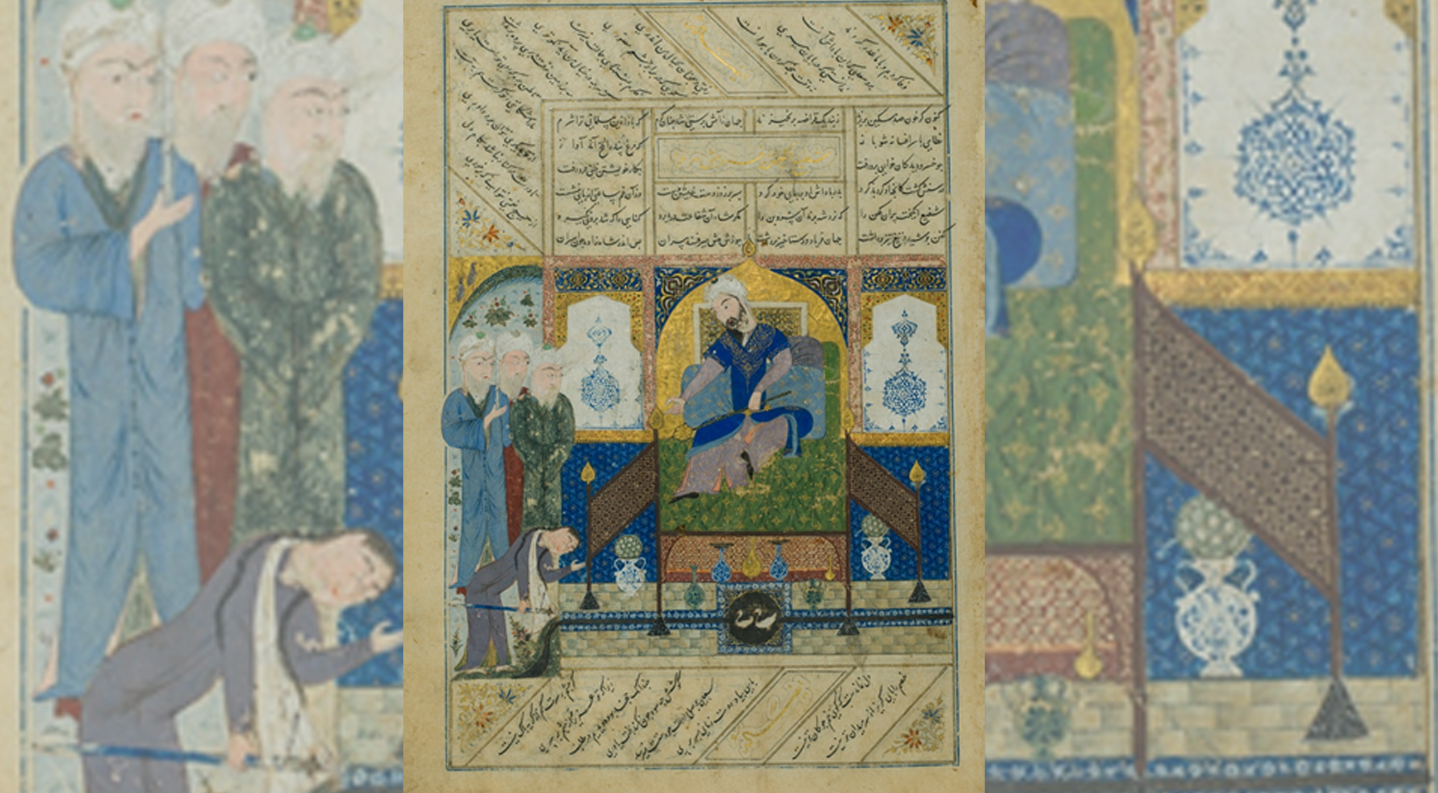 Europeans in a Persian blue and white pottery